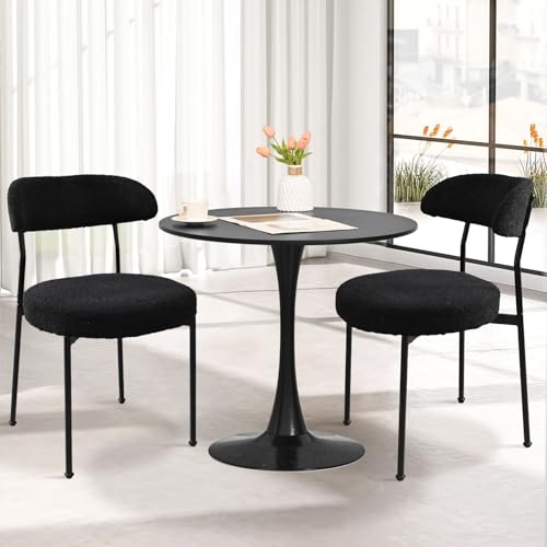 SoarTalent 3-Pieces 31.5" Round Dining Table Set for 2, Black Dining Table & Boucle Upholstered Dining Chairs Set of 2 for Kitchen Dining Room Apartment Small Space(All Black Chairs)
