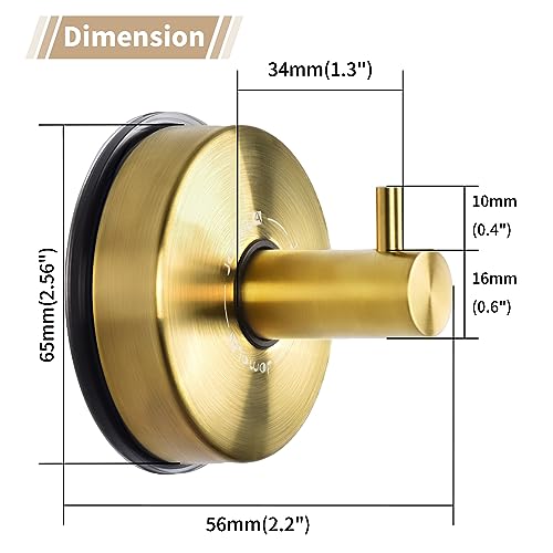 JOMOLA Gold Shower Hooks Suction Cup Towel Hooks for Bathroom Stainless Steel Suction Tea Towel Holder for Kitchen Sucker Hook for Glass Wall Vacuum Towel Hanger Brushed 2PCS - Image 2