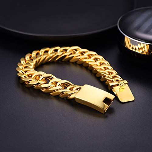 Image of PROSTEEL Stainless Steel Franco Chain Bracelet, Trendy Chunky Bracelets for Men Women, Black /18K Gold Plated, W: 8mm /12mm /17mm, L: 7.5 inch /8.3 inch /9 inch, Come Box