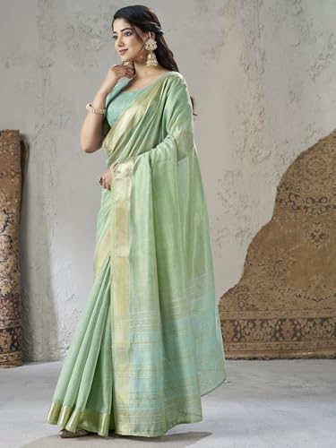 Image of Satrani Women's Shimmer Silk Weaving & Sequins Work Saree with Unstitched Blouse Piece