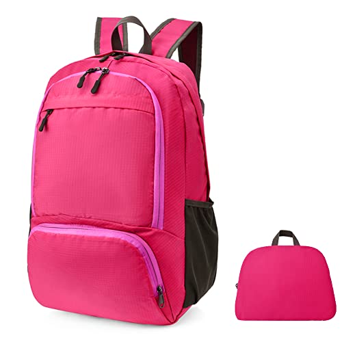HYCOPROT 35L Packable Backpack Ultra Lightweight Foldable Rucksack Water Resistent Breathable Bag for Men Women Outdoor Camping Walking Hiking Climbing Travel Daypack (Rose red-1)