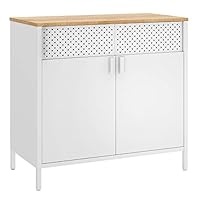 SONGMICS Aufbewahrungsschrank, Metallschrank, mit Doppeltür, Magnetverschluss, Verstellbarer Einlegeboden, Stahlgestell, 40 x 80 x 76 cm, naturbeige-weiß LSC102W57