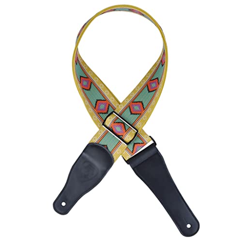 SKED Sangle de guitare folk guitare électrique acoustique universelle en cuir brodé (jaune, taille unique) - Les Beatles, Paul McCartney, John Lennon, RIngo Starr, George Harrison SKED Sangle de guitare folk guitare électrique acoustique universelle en cuir brodé (jaune, taille unique) – Image 3