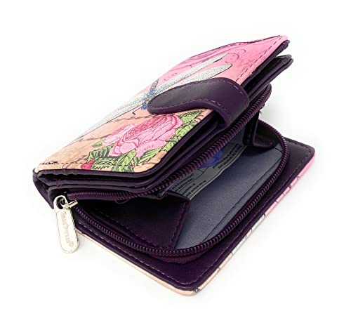 Shag Wear Vintage Dragonfly Small Insect Wallet for Women and Teen Girls Vegan Faux Leather 4.5" Purple4
