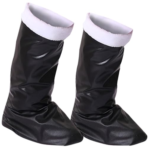 Children Christmas Santa 𝐂laus Boots Santa Wide Calf Black Boots White Plush Cuffs Foot for Christmas Cosplay
