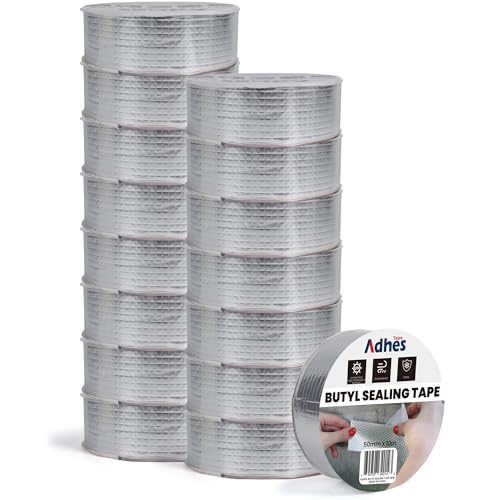 Image of Adhes Butyl Sealing Tape 2 inch x 33feet x 16Rolls, Waterproof Rubber Adhesive Repair Tape for Roof, Window, RV, Pipe, Gutter & Leak Fixing - Weatherproof & UV Resistant