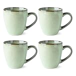 GBhome Ceramic Coffee Mugs Set of 4, 12oz Stoneware Coffee Mugs Set for Dad Mom Women Men, Light Weight Ceramic Coffee Cups for Latte/Tea/Beer/Hot Cocoa, Dishwasher & Microwave Safe, Pastel Green