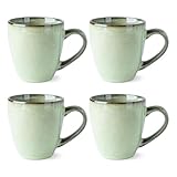 GBhome Ceramic Coffee Mugs Set of 4, 12oz Stoneware Coffee Mugs Set for Dad Mom Women Men, Light Weight Ceramic Coffee Cups for Latte/Tea/Beer/Hot Cocoa, Dishwasher & Microwave Safe, Pastel Green