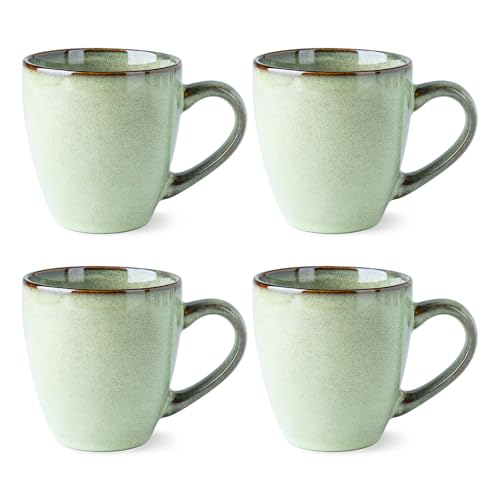 GBhome Ceramic Coffee Mugs Set of 4, 12oz Stoneware Coffee Mugs Set for Dad Mom Women Men, Light Weight Ceramic Coffee Cups for Latte/Tea/Beer/Hot Cocoa, Dishwasher & Microwave Safe, Pastel Green