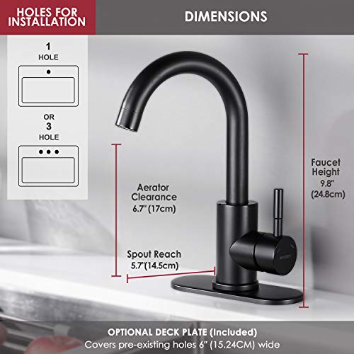 Roddex Wet Bar Sink Faucet Stainless Steel One Hole 360 Swivel Bar Mixer With 3 Hole Cover Deck Plate Small Modern Single Handle Kitchen Tap For Bath Bathroom Sink Prep Sink,Matte Black … #TOP5
