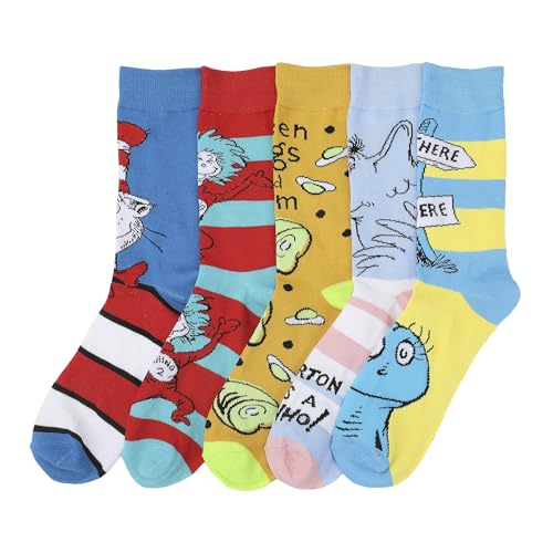 Bioworld Dr. Seuss Book Characters Adult 5-Pair Casual Crew Socks-OSFA