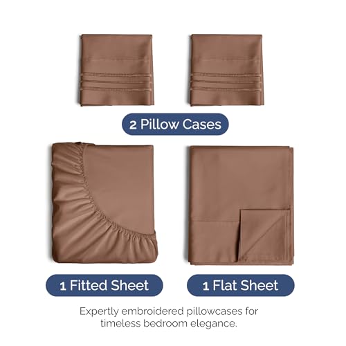 Image of King Size 4 Piece Sheet Set - Ultra Soft & Cooling Sheets - Copper Brown | Fits 8 Inch to 16 inch Mattress, Wrinkle Free & Fade Resistant with Deep Pockets, Breathable, Comfy Hotel Luxury Bedding