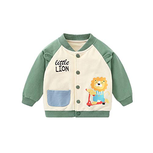 Autumn Winter Toddler Infant Baby Boys And Girls Long Sleeve Baseball Jacket Clothes Dinosaur Sweatshirt Outfit 12-18 Months (Green Lion, 80 cm Recommend age 12-18 Months)