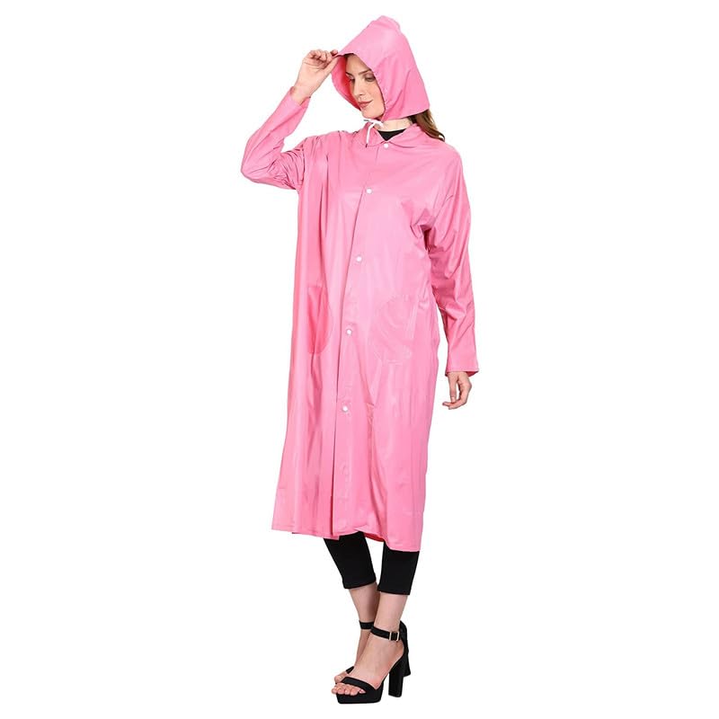 Pink Women's|Girl's Raincoat with Hidden Collar Pocket for Cap (Medium)-picture-38