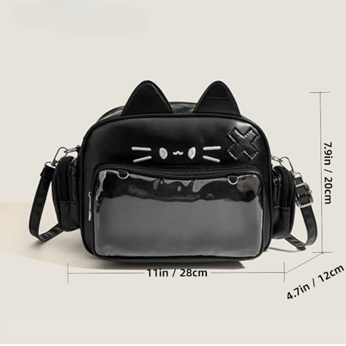 Image of Cat Ita Bag Pin Display Backpack for School PU Leather Preppy Backpack for Girl Y2k Single Shoulder Crossbody Bag
