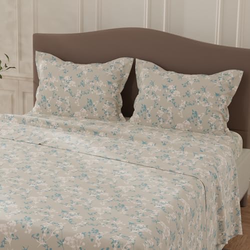 Image of Layers 100% Cotton Bedsheet for Double Size Bed | Lumina Floret Collection | 144 TC Soft & Breathable | Floral Print with 2 Pillow Covers | Wrinkle Free & Colorfast | 3 Piece Bedding Set - Grey