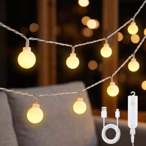 Guirlande Lumineuse Exterieure pile, 5 m 50 LED Boules, Blanc Chaud