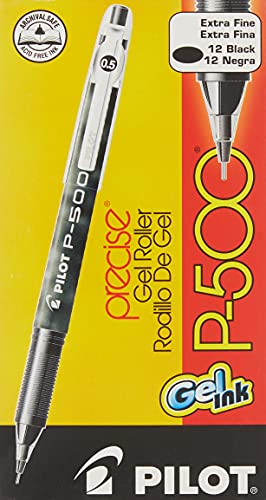 Image of PILOT Precise P-500 Gel Ink Rolling Ball Stick Pens, Extra Fine Point, Black Ink, 12 Count (38600)