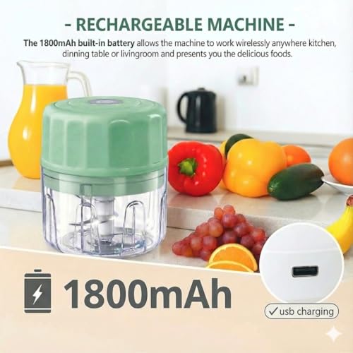 Electric Garlic Chopper, 250ML Portable Cordless Mini Food Processor, USB Rechargeable Vegetable Chopper Blender for Nuts Chili Onion Minced Meat Baby Food and Spices, BPA-Free (Green) by ELEGANT AURA - Image 4