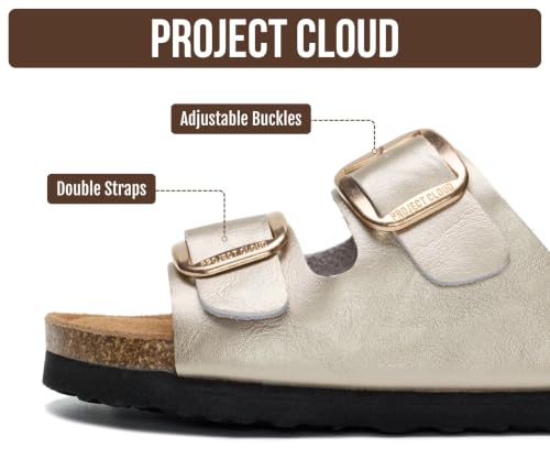 Image of Project Cloud Kids Sandals 100% Genuine Leather - Natural Cork Footbed Non-Slip Slides for Kids - Lightweight Boys & Girls Sandals - Water-Resistant Girls & Boys Sandals