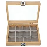 BESPORTBLE Organizador de Joyas de Madera Pequeño con 12 Compartimentos, Caja para Guardar Anillos y Pulseras con Tapa Transparente, Estuche Portátil para Almacenamiento y Exhibición en Casa