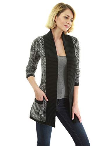 AmélieBoutik Women Open Front Long Sleeve Pocket Marled Sweater Cardigan4