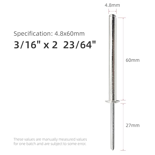 40pcs Aluminum Long Blind Rivets,Long Split Rivets, Pack of 40 (Silver) (3/16"x2-23/64"(M4.8x60mm)) by JIANDAXIN - Image 3