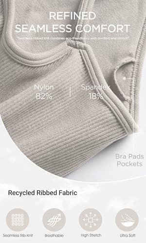 Image of ODODOS Seamless Sports Bra for Women Ribbed Camisoles Non Padding Yoga Bra Crop Tank Tops