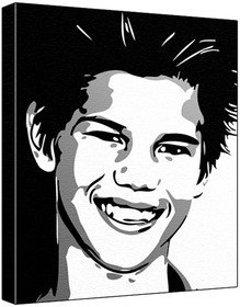 Taylor Lautner (100% Original Painting. Not A Print ) Acrylic Paint On Deep Framed Canvas (60 x 50 x 1.8 cm) 3-Colour Black/Grey/White-picture-22