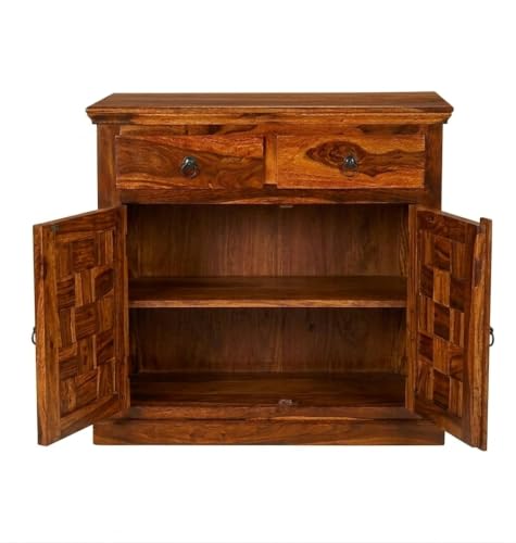 Image of Solid Sheesham Wood Multipurpose Sideboard Storage Cabinet with 2 Drawers & 2 Door for Home | Kitchen Cabinet for Living Room Furniture (Honey)