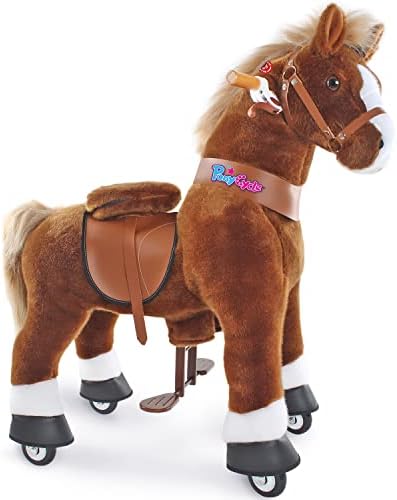 PonyCycle Official Ride-On Horse No Battery No Electricity Mechanical Pony Brown with White Hoof Giddy up Pony Plush Walking Animal Size 4 for Age 4-8 Years - Ux424