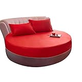 Sábana Yiwa, monocromática, 100% algodón, Topper 200/220 cm, Regalo para el Inicio de la Boda Drap Housse Rouge + Diamètre 220cm