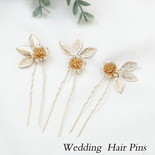Unicra Wedding Hair Pins Flower Hairpins Hair Set Leaf Jewelry Decorative Bridal Hair Accessories For Women And Girls Pack Of 3 (Gold) #TOP3