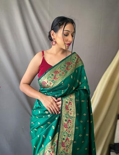 Image of SGF11 Women's Paithani Soft Lichi Silk Kanjivaram Sarees With Blouse Piece