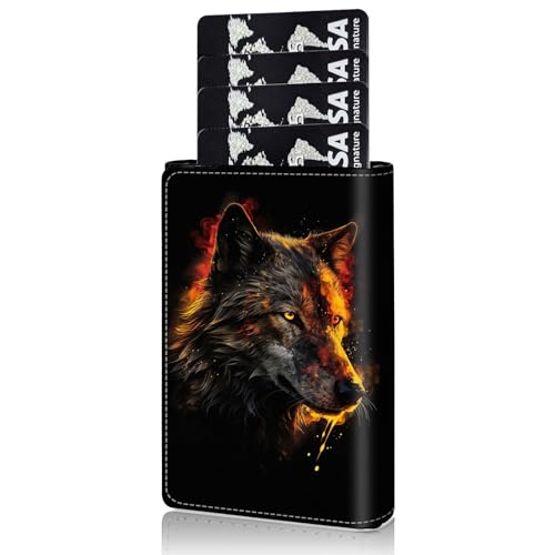 Qindaiwen Slim Wallet for Men, Pop Up Card Holder RFID Blocking Metal Wallet Wolf 03 Design Holds Up to 9 Cards, Pop Up wallet for Notes and Coins and Debit Cards