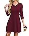 AUSELILY Strickkleid Damen Herbst Leicht Kleid Langarm Elegant Herbstkleid V Ausschnitt Dünne Pulloverkleid Weinrot M