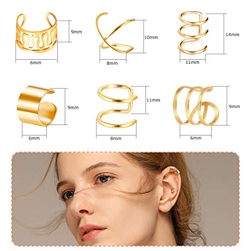 18 Pairs Ear Cuff, Roctee 6 Styles Cartilage Clip On Earrings Set Stainless Steel Ear Clip Fake Cartilage Earring Non Piercing Helix Cartilage Ear Clip (Gold/Silver/Rose) #TOP1