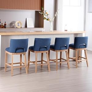 Farmhouse Bar Stools Set of 4, 26" Counter Height Barstools, Linen Upholstered Barstools with Open Back for Kitchen Island/Breakfast Bar/Home Pub, Blue Farmhouse Bar Stools Set of 4 26 Counter Height Barstools Linen Upholstered Barstools with Open Back for Kitchen IslandBreakfast BarHome Pub Blue
