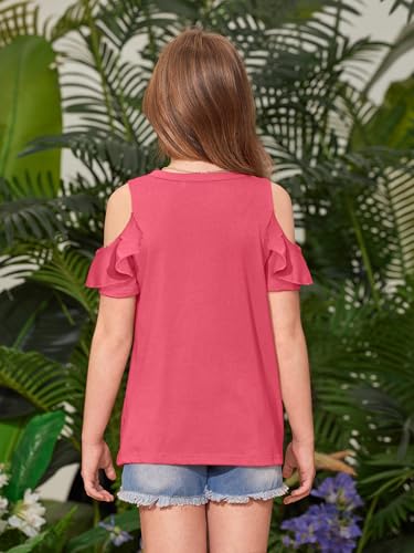 Image of BesserBay Girls Cold Shoulder Tops Twist Front Tunic Ruffle Sleeve Summer Blouses 5-14 Years