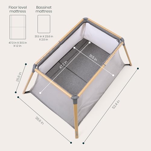 Image of Tutti Bambini CoZee Go 3-in-1 Foldable Baby Playpen, Portable Bassinet & Travel Crib | Playard with Mattress Included | Birth to 3 Years (Oak & Charcoal)