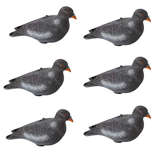 GUGULUZA Full Body Flocked Pigeon Decoy 12 inch Realistic Dove Decoys with Stick Pegs (Full Body Pigeon - 6 Pack)