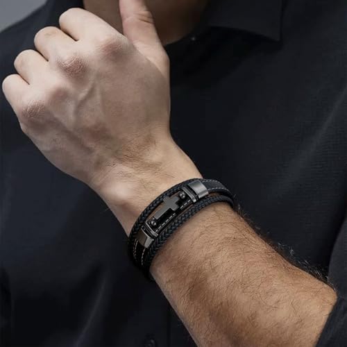 Mens Bracelet Cross Multilayer Black Braided Genuine Leather Bracelet for Men Christian Jewelry 316L Stainless Steel Clasp Religious Gift for Men2