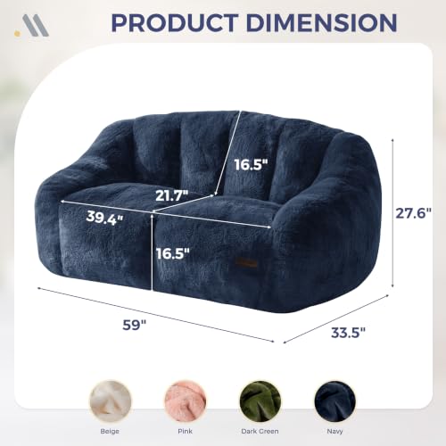 Image of MAXYOYO Bean Bag Chair, Comfy Bean Bag Sofa with Back Support, Loveseat Faux Fur Bean Bag Chair for Adults, Stuffed Floor Sofa for Living Room, Bedroom, Apartment, Navy