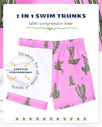 Image of SURF CUZ Boys Swim Trunks with Boxer Brief Liner Toddler Boy Stretch Swimsuit Shorts Quick Dry Swimming Trunks Bathing Suit