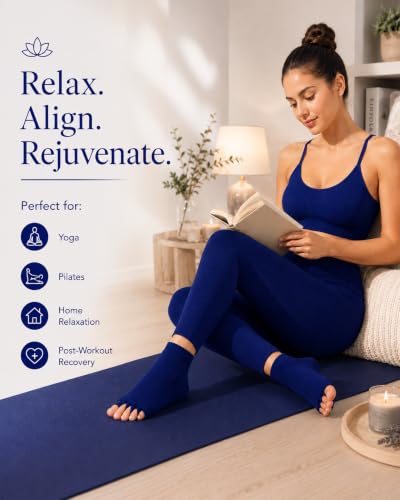 Image of Foot Alignment Orthopedic Cotton Socks for Men & Women | Five Toe Separator | Foot Pain Relief | Bunion Corrector | Plantar Fasciitis Support | Improves Posture & Flexibility | Free Size | Navy Blue | 1 Pair