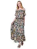  Koroshi Robe longue semi-transparente multicolore avec encolure off-Shoulder et imprimé floral, de couleur noire, Noir , X-Large