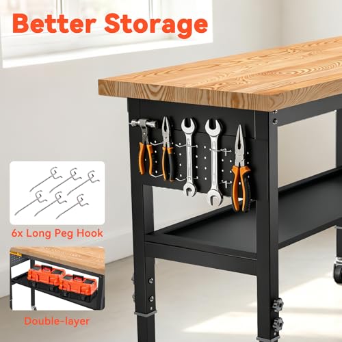 Établi réglable en hauteur pour atelier et garage | Table de travail robuste