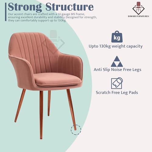 Image of Plush Dining Chair | Accent Chair for Living Room Bedroom Restuarant | Velvet Fabric & Thick Cushion Seat with Sturdy Glossy Metal Legs (Bronze Legs, Pink)