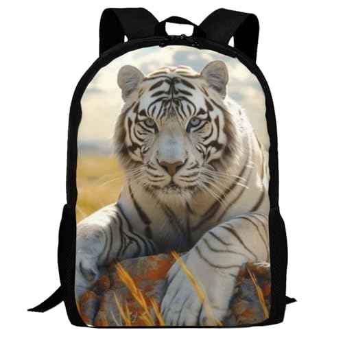 Travel Backpack White Bengal Tiger Nature 17In Lightweight Casual Daypack for Business Men Women