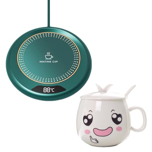カップウォーマー コーヒーウォーマー 保温コースター USB 55℃〜75℃3段階切り替え 8時間自動電源オフ機能 クリエイティブなマグカップ 蓋 スプーン付き (グリーン)